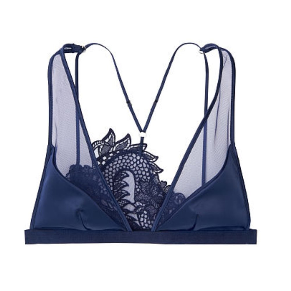 VS Luxe Lingerie Blue Dragon Lace Plunge Bra XS - Picture 1 of 11